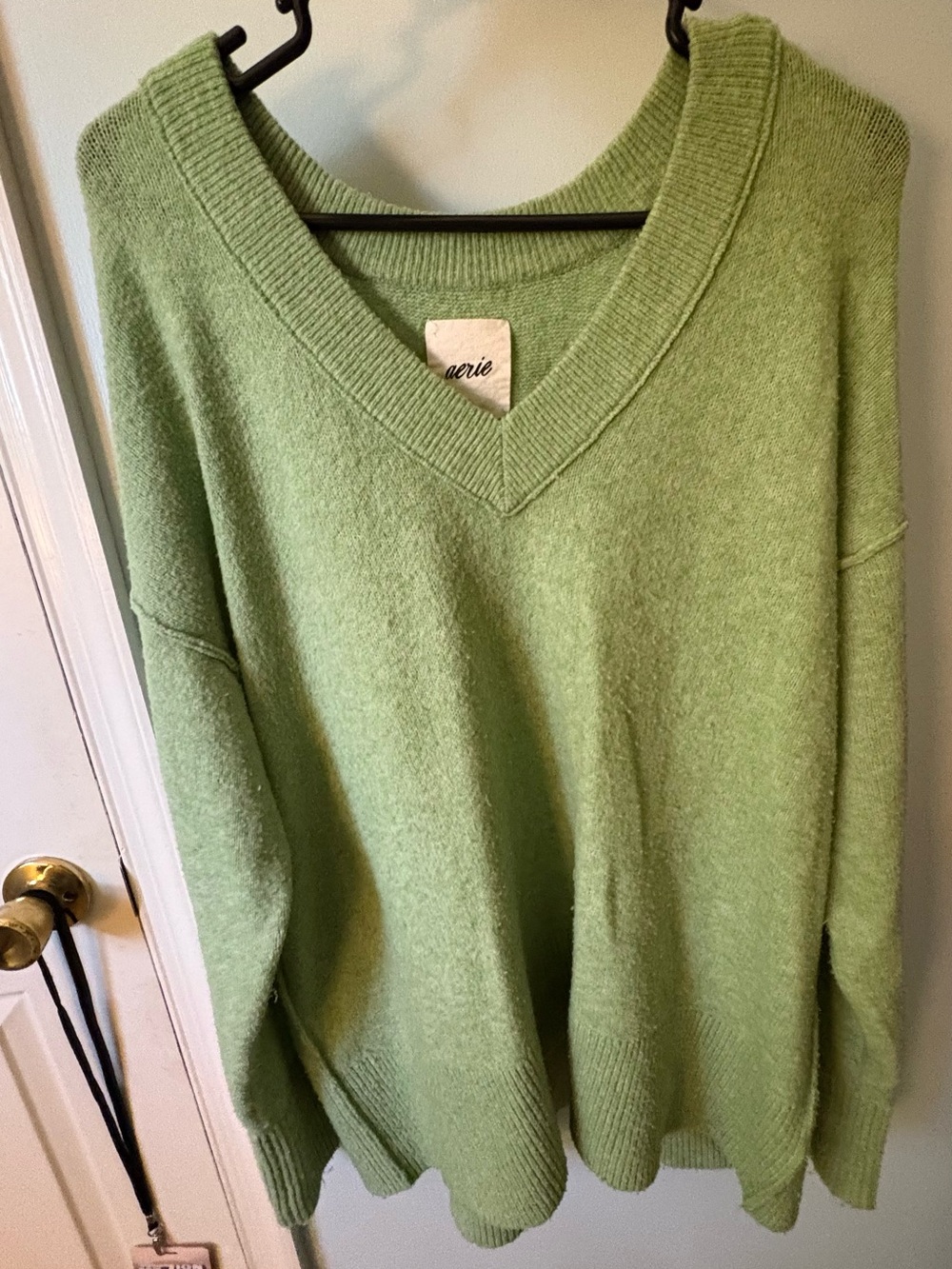 aerie Oversized V-Neck Sweater in Sage Green